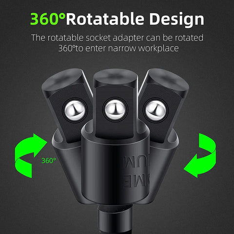 Beefed Up Workhorse 4 Piece Power Drill Socket Adapter Set With 360 Degree Rotating Sockets; black chrome vanadium steel design