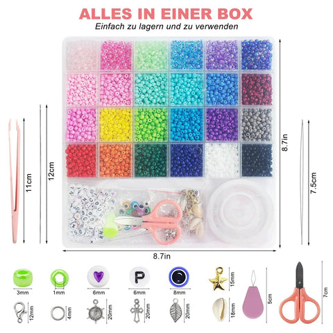All In One Seed Bead Kit For Jewelry Making With About 3400 Glass 4mm Seed Beads In 24 Colors And 170 Charms In Box