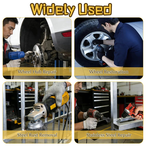 Garage Ready Wheel Hub Cleaning Kit With Carbon Steel Wire Brushes And Five Heavy Duty Abrasive Pads For Knocking Out Gnarly Rust And Freshening Brake Rotors Fast in use for wheel hub repair.