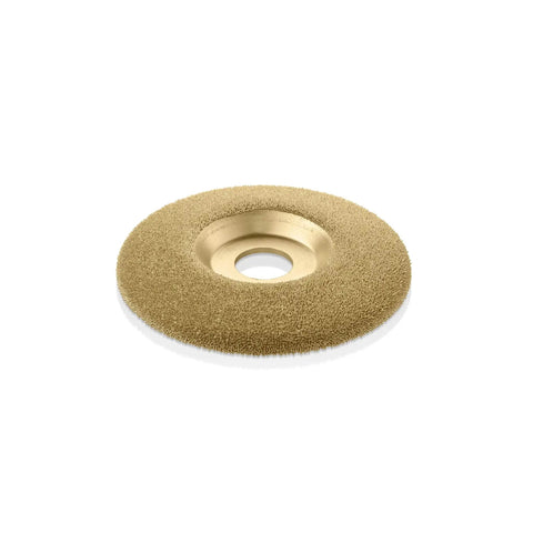 Fine Shaping Disc for Woodworking, 4-1/2 Inch Diameter, 7/8 Inch Bore, Abrasive Tungsten Carbide, shown angled on white background.
