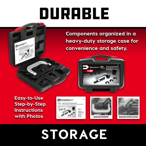 Open durable storage case for Upper Control Arm Bushing Service Tool Set For Ford GM And Chrysler Pro Grade Quick Press In And Out Kit