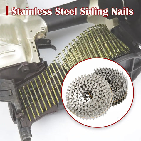 Stainless Steel Ring Shank Siding Nails 1.75 Inch By 0.090 Inch Diameter, 304 Grade Weatherproof Wire Coil For Wood Siding And Fencing