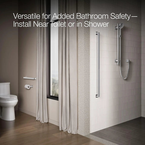 Square 18 Inch Grab Bar With Hardware Included, 300 Lb Capacity, Polished Chrome Finish in modern bathroom setting