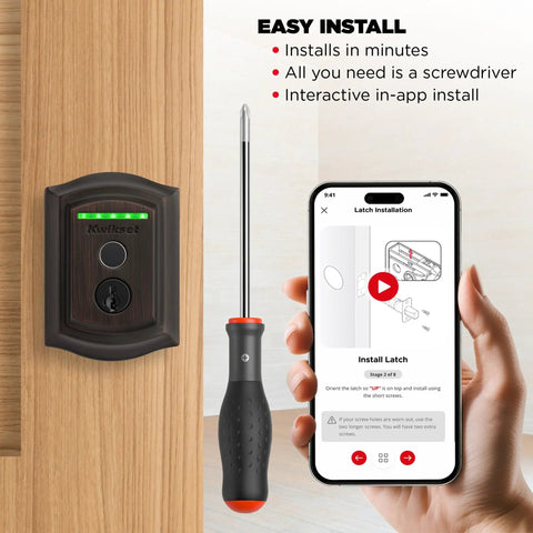 Traditional Fingerprint Deadbolt With Built In Wifi And Smartkey Backup Delivering Smooth Proximity Locking Voice Sync And Polished Venetian Bronze installation tool and mobile app guide.