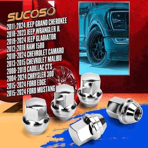 Chrome Lug Nuts M14x1.5, 20 Pcs Acorn Style Direct Fit With Seven Eighth Inch Hex in front of car models list
