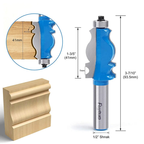 Pro Grade 2 Piece Architectural Molding Router Bit Set With One Half Inch Shank Fishtail Handrail Bits with dimensions and profile cut
