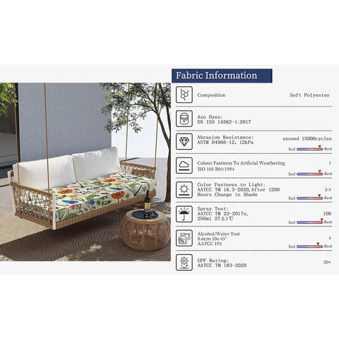 Outdoor Bench Cushion With Ties 42 Inch By 18 Inch Waterproof Polyester Cover For Patio Loveseat Chair on porch swing with pattern