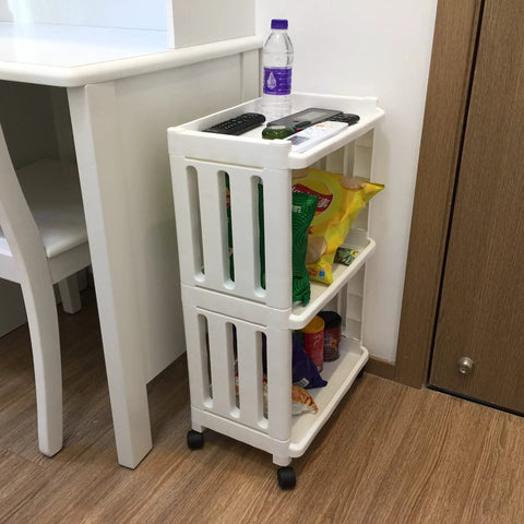 Rolling Storage Cart With Wheels, Slim 3 Tier Narrow Mobile Shelving Unit, Space Saver For Kitchen And Bathroom, White
