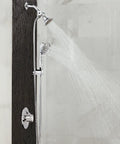 Oil Rubbed Bronze Non-Pivoting Shower Arm Diverter With Dual Independent Channels, Shared Outlet, in bathroom setting