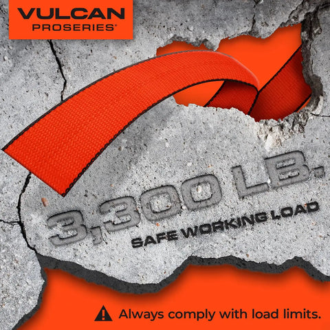 Ultimate Axle Tie Down Kit Pro Series Heavy Duty Webbing, 3,300 lb safe load label on orange strap for flatbed hauling.