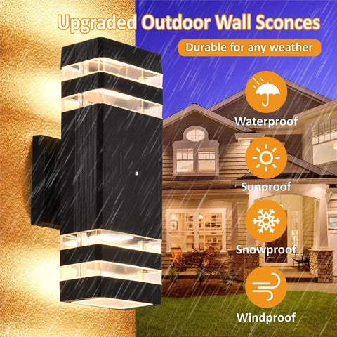 Dusk To Dawn Outdoor Wall Light Up And Down Porch Lights Outdoor Wall Mount Black Waterproof Exterior Light Fixture