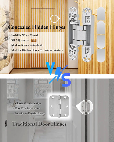 180 Degree Concealed Hidden Door Hinges Heavy Duty Zinc Alloy Invisible Pivot Hardware Corrosion Resistant Handles, showing 3D adjustment.