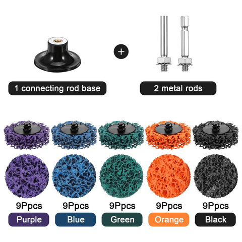 All In One 45 Piece 2 Inch Diamond Sanding Discs Set For Drill Or Die Grinder With Rust Remover Kit Includes 9 Color Discs 2 Shanks