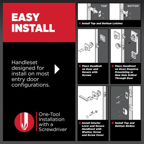 Front Door Entry Handleset With Reversible Interior Lever, Non Locking Satin Nickel Finish, Microban Protection, Easy DIY Install