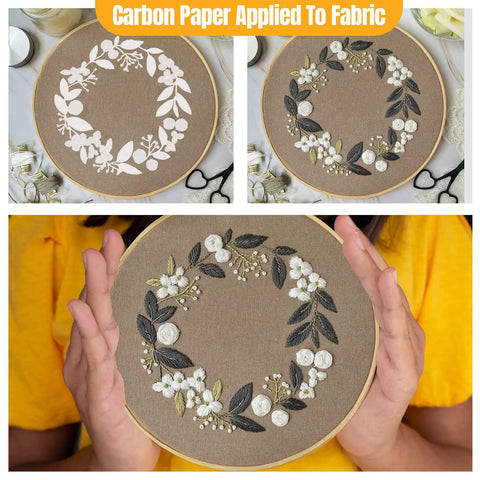 White Carbon Transfer Paper Set For Wood Burning And Art Projects, 30 Sheets, applied to fabric with floral artwork