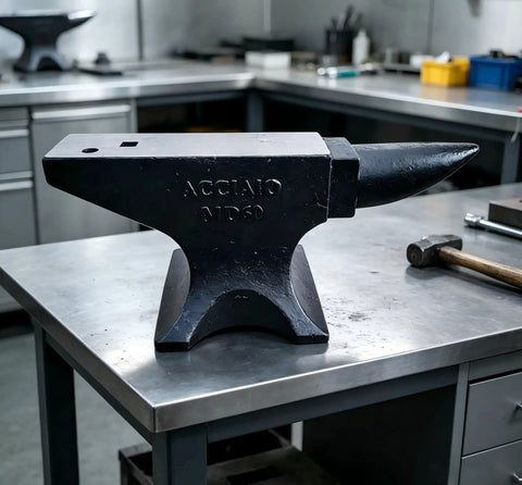 132 Lb Single Horn Cast Steel Blacksmith Anvil With Polished Work Surface, Round And Square Holes, Round Horn Tool in workshop