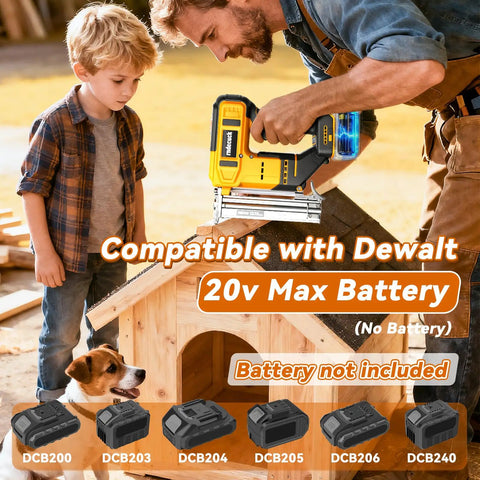 Brushless Cordless Brad Nailer Compatible With Dewalt 20V Max Battery 18 Gauge Power Tool, used by man and boy.