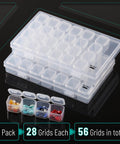 Heavy Duty Bead Storage Containers Two Pack Clear White Plastic Craft Organizer with 28 Grid Slots presented on a black background.