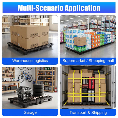 Heavy Duty Plastic Pallet Set 23.6x15.8x3.9 Inch Stackable Interlocking Storage Platform in warehouse and garage use