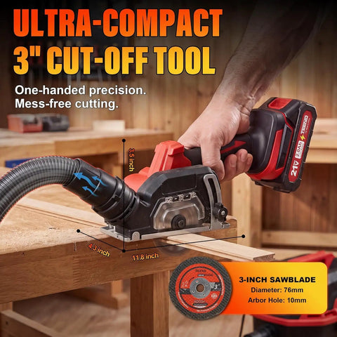 Badass 3 Inch Mini Circular Saw Featuring A Powerful 21V Brushless Motor And Cordless Cut Off Capability For Smooth One Handed Work And Tight Job Site Cuts Without Any Sweat in use.