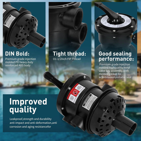Rock Solid Top Mount Multiport Valve Direct Swap For Swimming Pool Filters with injection molded ABS body and tight threads.