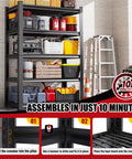 Beefy 5 Tier Heavy Duty Wire Garage Shelving System 72 By 59 By 20 Inch 2500 Lbs shown fully assembled in a garage environment.
