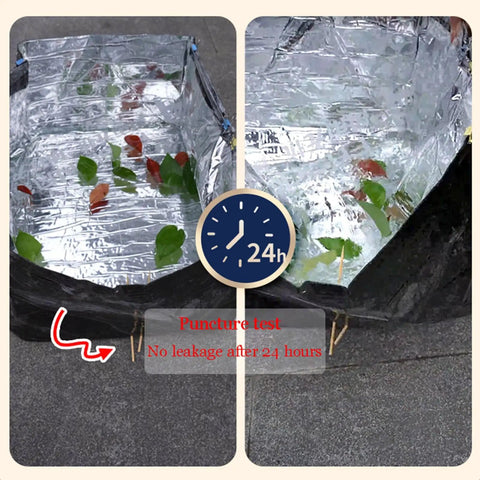 Puncture test showing no leakage after 24 hours with Heavy Duty Aluminum Foil Roof Tape Self Adhesive Crack Crusher.