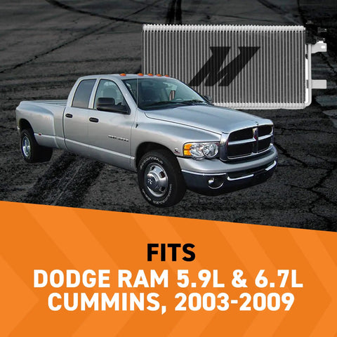 Heavy Duty Transmission Cooler For Dodge Ram 2500 3500 4500 5500 With 5.9L Or 6.7L Cummins Diesel Bolt On Upgrade next to truck