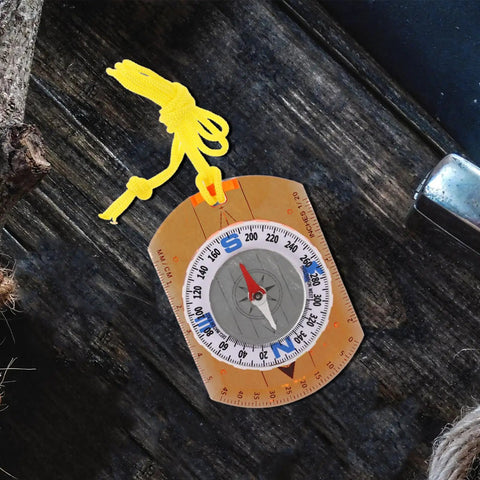 Orienteering Compass With Luminous Pointer For High Precision Hiking, compact acrylic design on wooden surface