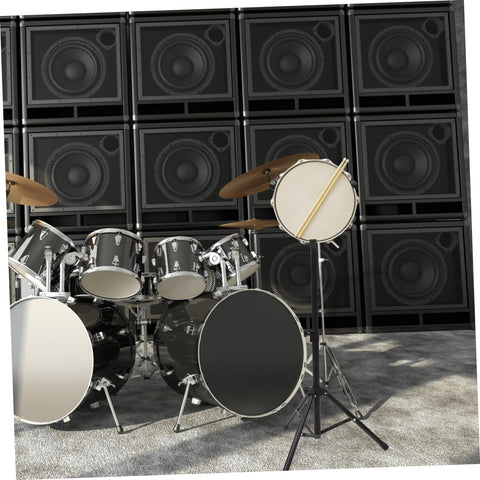 Heavy Duty Folding Snare Drum Stand With Smooth Height Adjustments For 12 Inch Practice Pads Grab And Go Black Tripod Rack with drums.