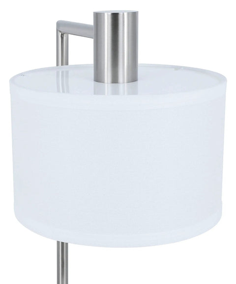 Lit Brushed Nickel USB Desk Lamp with White Fabric Shade Sleek Modern Bedside Light for Bedroom Living Room or Office
