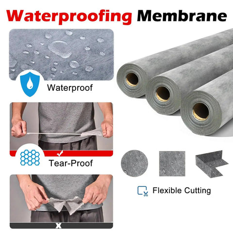 Rock Solid Waterproof Membrane Underlayment Roll, Tear Proof Polyethylene Fabric rolls showcasing waterproof and tear-proof features.