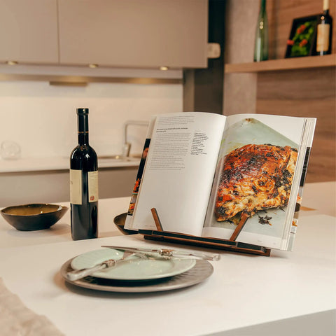 Walnut Wood Cookbook Stand Hands Free Reading For Kitchen Tablet Holder Adjustable Book And Recipe Stand For Cooking Baking