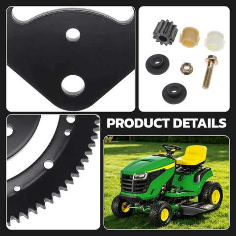 Close-up of Heavy Duty Steering Sector Pinion Gear For John Deere LA Series Lawn Tractors, 19 Tooth rust resistant steel parts.