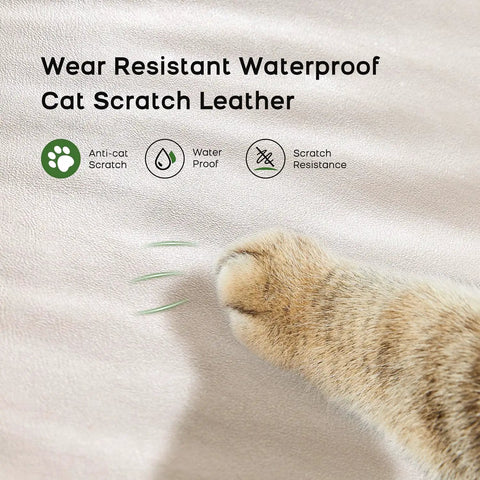 Cat paw on cream PU leather showing scratch resistance, part of Criss Cross Office Chair With PU Leather Vanity Design.