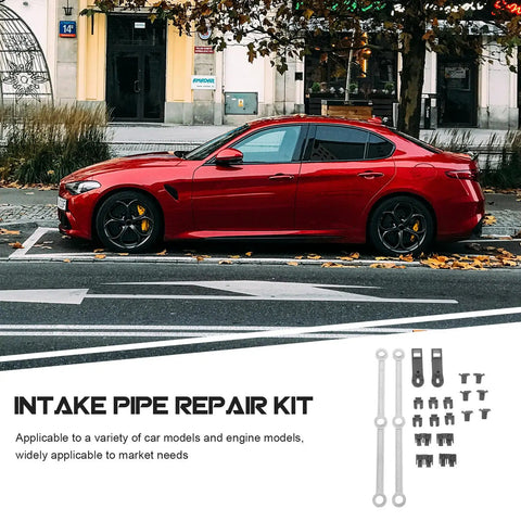 Heavy Duty Intake Manifold Repair Kit Forged From Tough Chrome Vanadium Steel For A No Sweat Quick Fix Install On Nearly Every Domestic And Import Car Engine with red car background.