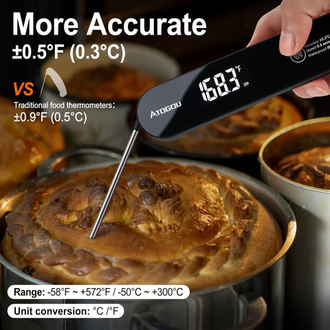 Ultra Fast Thermocouple Food Thermometer With Insta Read Under 1 Second, 0.5F Accuracy, IPX7 Waterproof, Great For Meat, Candy, Grilling And BBQ, TH-22 Black measuring temperature of baked goods