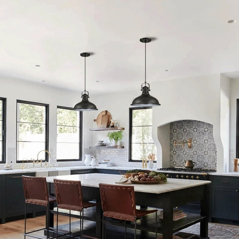 Three Pack Industrial Pendant Lights Black Metal Finish, Vintage Chandelier Ceiling Lamps For Kitchen Island