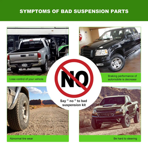 Symptoms of bad suspension parts infographic for Front Suspension Kit 14Pc Center Link Tie Rod Ends Adjusting Sleeve Sway Bar Links Ball Joints Idler Arm Ready To Roll For 1978-1987 GM A-Body Cars Including El Camino Malibu Monte Carlo Grand Prix Grand Am Lemans Caballero Bonneville