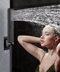 8 Inch Rain Shower Head With 2 In 1 Handheld Sprayer, woman enjoying high-pressure spray in a matte black finish, easy install