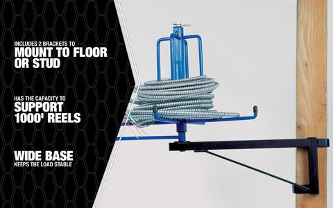 Wire Smart Cable Dispenser Floor Or Stud Mount 3 In 1 Pro Grade Utility with cable reel mounted on stud.