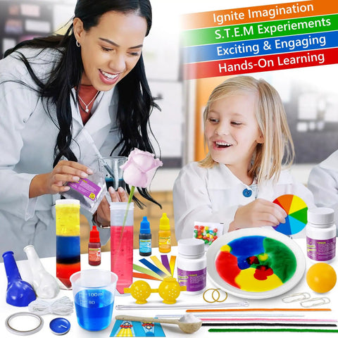 Children using 110 Hands On Science Experiments Kit For Kids A Super Fun Educational Chemistry And Physics Lab Set With Volcano Eruptions And Crystal Projects