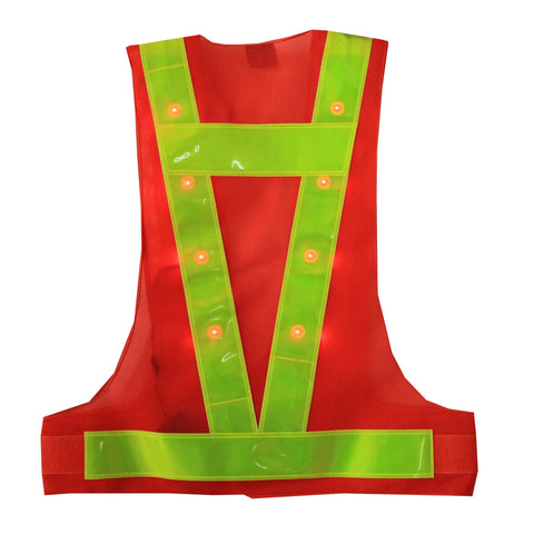 Keep It Lit And Stay Fly On The Streets With This Fresh 16 Led Reflective Safety Vest in red with yellow reflective strips.
