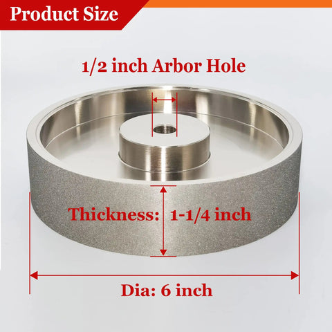 CBN Grinding Wheel 6 Inch Diameter, 1.5 Inch Wide With 1/2 Inch Arbor, Diamond Coated Wheel For Sharpening High Speed Steel Tools
