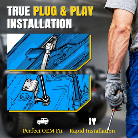 Illustration of Hood Struts Kit For Toyota Tacoma 2005 2015 Front Hood Shocks Lift Supports installation with tools