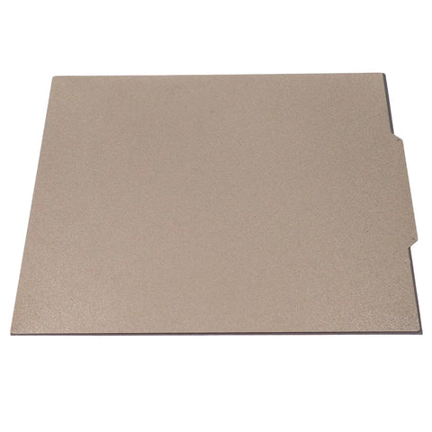 Solid Double Sided Pei Texture Spring Steel Build Plate With Magnetic Base For 3D Printers, 332x340 mm light-colored surface.