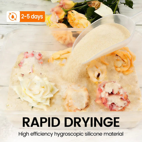 Legit Fast Absorbing Flower Drying Silica Gel Two Pounds Fine Reusable Crystals Keeps Fresh Blooms Perfect And Smooth Straight Up Super Duper Nice For Quick Floral Preservation And Easy Handmade Projects with flowers in drying crystals.