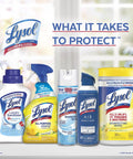 Lysol cleaning products lineup including sprays, wipes, and sanitizers killing 99.9% of viruses and bacteria