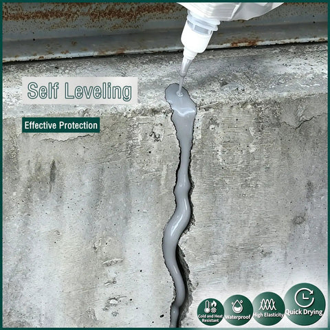 Knocking Concrete And Asphalt Cracks Right Out With This Self Leveling Driveway Sealer Kit applied to a crack in concrete.