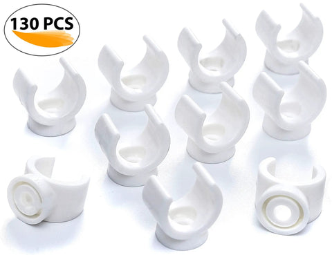 1 Inch PEX Pipe Support Hangers Set Of 130 U Hook PVC Clamps For Water Lines Anti Rust Plastic Clips Socket System Compatible With PEX AL PEX Talon Style Pipe Supports, showing close-up of white U-clamps